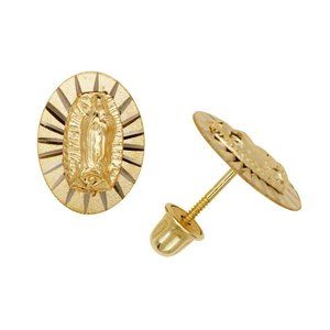 14K Solid Gold 7x10mm Oval Jesus Religious Screw Back Stud Earrings